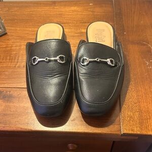 Black Leather Loafers with Silver Accents